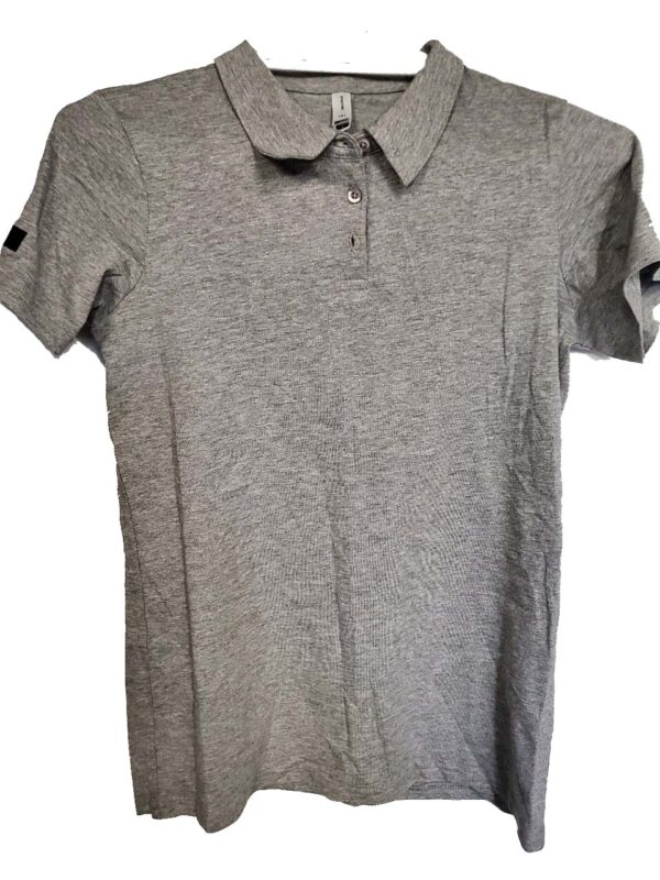 Womens' Dutton One Grey Polo Shirt Sleeve and Back Logos