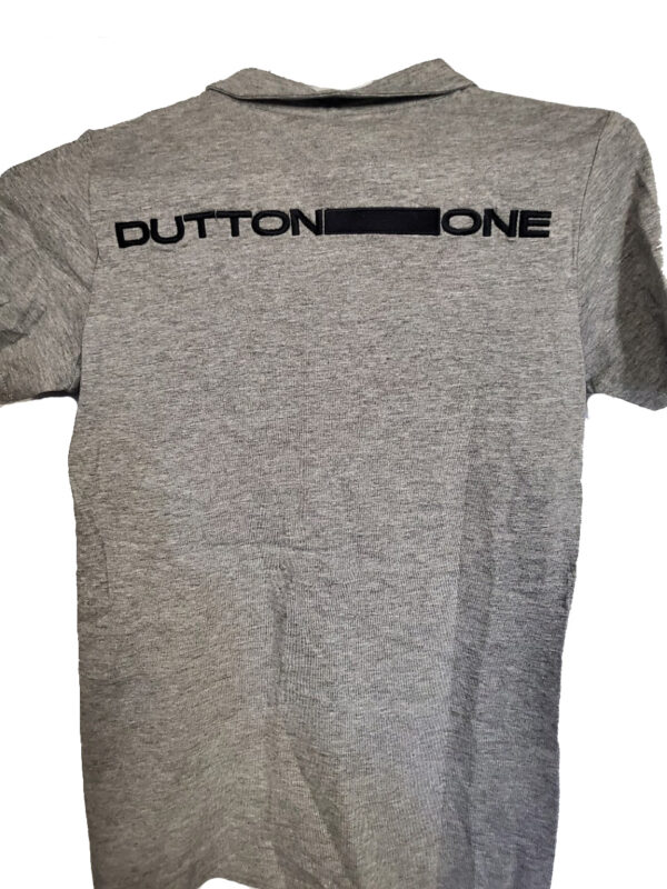 Womens' Dutton One Grey Polo Shirt Sleeve and Back Logos - Image 2