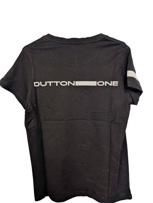 Womens' Dutton One Black Tee Shirt Front , Sleeve and Back Logo - Image 2